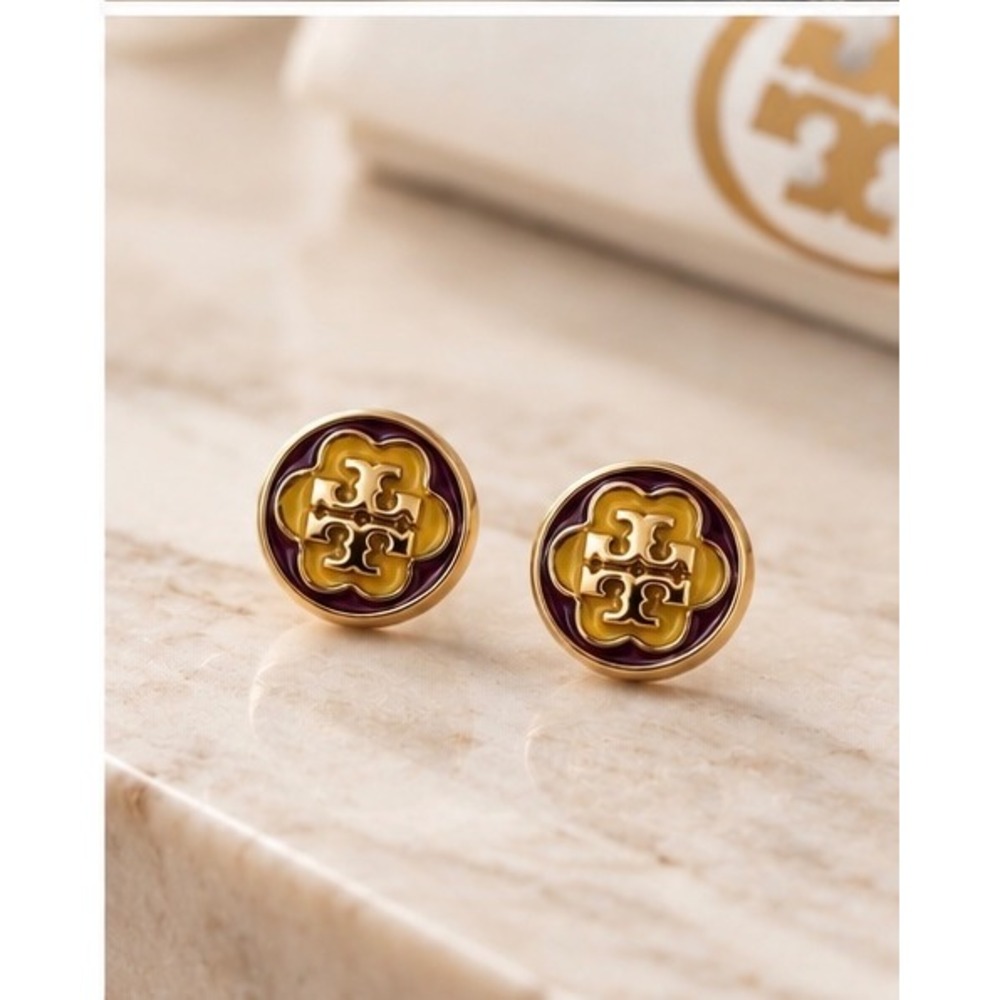 Tory Burch Circular Logo Stud Floral Earrings / NWT & Dustbag Included /MSRP $98